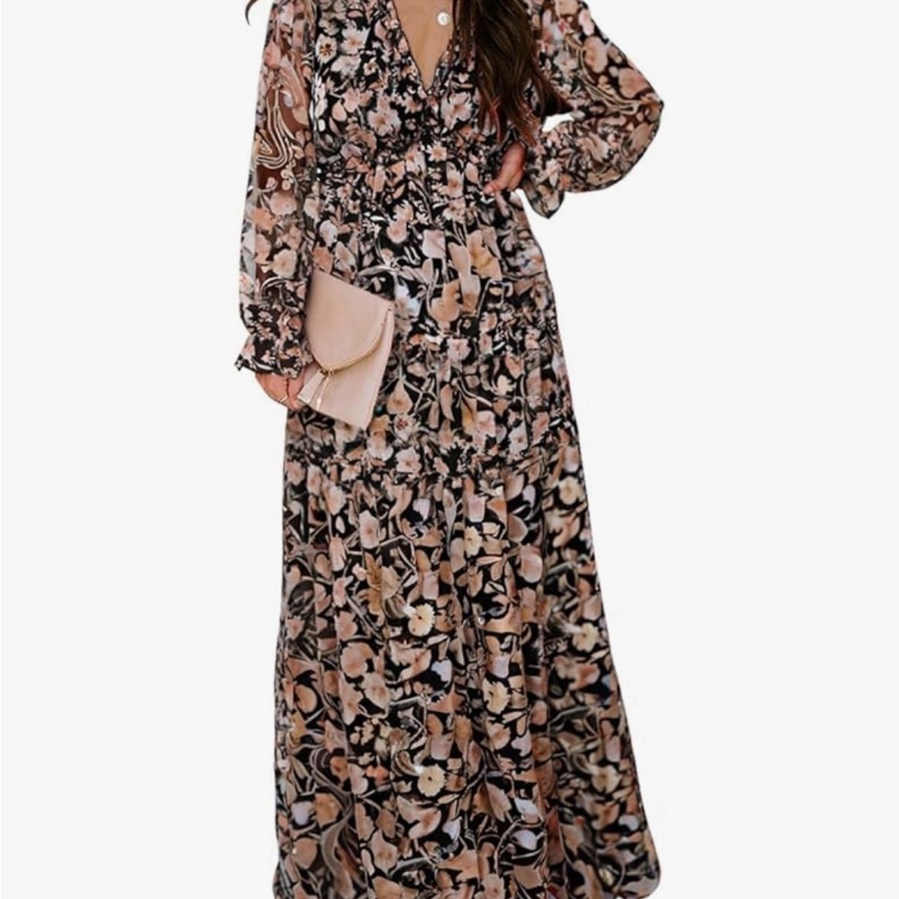 Floral Black and Pink Women's Dress